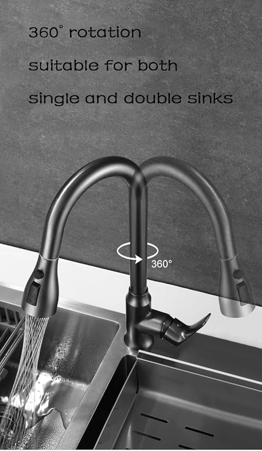 Kitchen Faucets with Pull Down Sprayer with Pull Down Sprayer 3 Modes High Arc Single Handle Stainless Steel Hot and Cold Faucets Grey