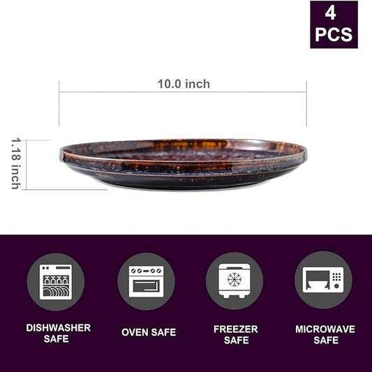 Ceramic dinner plates set of 4, Large Dinnerware Plates & Salad plates for party and wedding, Microwave safe porcelain plates set, 10 Inch