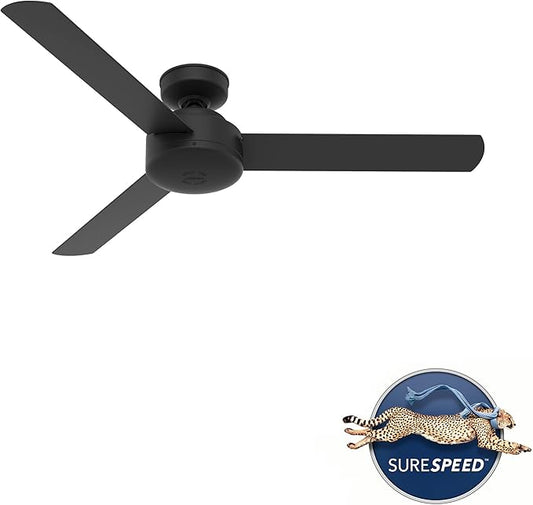 Hunter 52 inch Indoor Ceiling Fan No Light - Black Modern Ceiling Fan without Light, 3 Blades, Standard Mount, For Bedroom, Living Room, or Kitchen, Wall Control - Presto 50810, Matte Black
