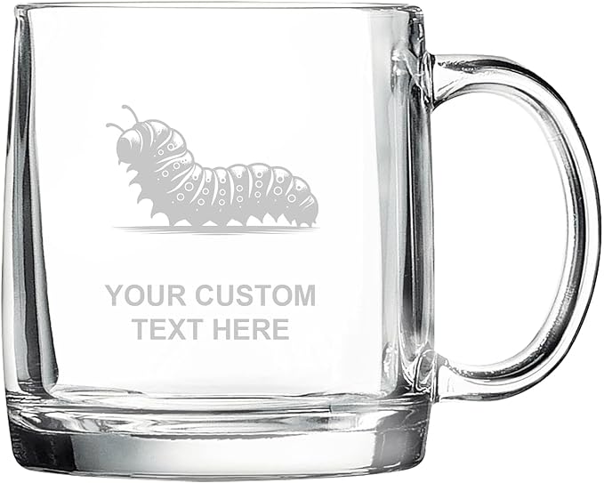 Caterpillar, Personalized 12.5 oz Polar Camel Glass Coffee Desk Mug – Custom Laser Engraved Clear Cup for Tea, Espresso, Latte, Whiskey - Microwave Safe/Made in USA