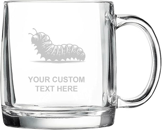 Caterpillar, Personalized 12.5 oz Polar Camel Glass Coffee Desk Mug – Custom Laser Engraved Clear Cup for Tea, Espresso, Latte, Whiskey - Microwave Safe/Made in USA