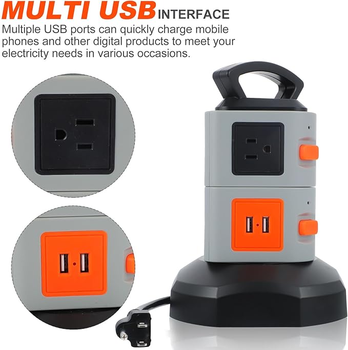 DECHOUS Way Power Board Surge Protector with USB Charging Ports High-Temperature Fuse Safety Socket Compact Ac Outlet Strip for Home and Office Use