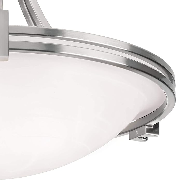 Possini Euro Design Deco Modern Ceiling Light Semi Flush-Mount Fixture 16" Wide Brushed Nickel 2-Light White Marbleized Glass Bowl Shade for Bedroom Kitchen Living Room Hallway Dining Bathroom
