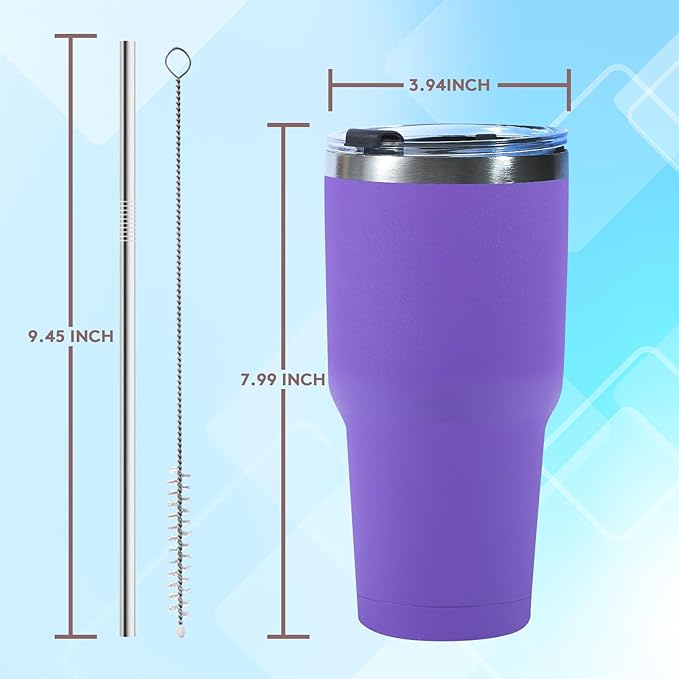 Dongni 30 oz Tumbler with Lid and Straw, Stainless Steel Tumblers Bulk, Insulated Vacuum Double Wall Travel Coffee Mug, Durable Powder Coated Tumbler Cups（Black 16 pack）