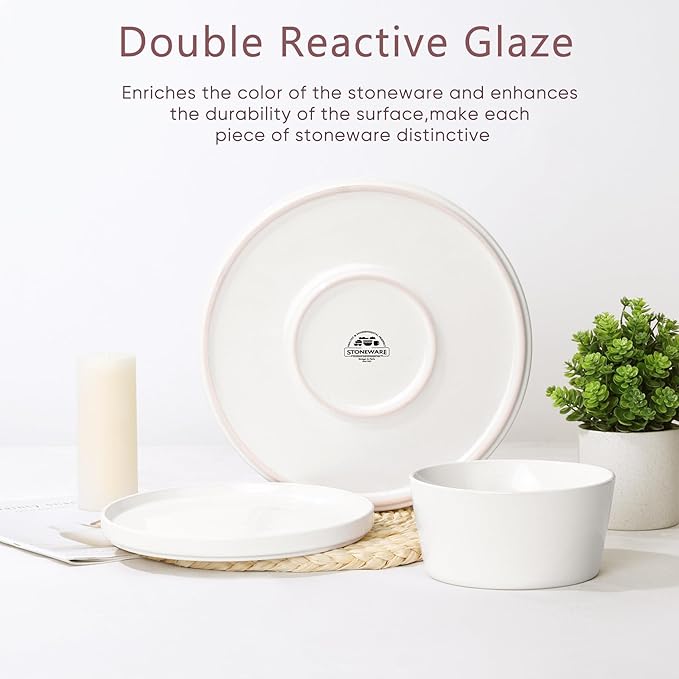 Herogo 18 Pieces Stoneware Dinnerware Dishes Set for 6, Dinner Plates and Bowls Sets, Reactive Glaze, Chip & Crack Resistant, Microwave & Dishwasher Safe, Speckled White