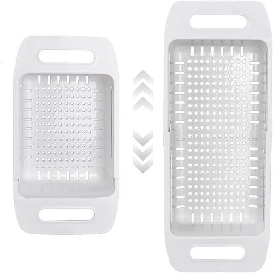 VECELO Expandable Over the Sink Colander Strainer Basket, Kitchen Strainers and Colanders for Washing Vegetables and Fruits, Draining Cooked Pasta, Drying Dishes, Gray