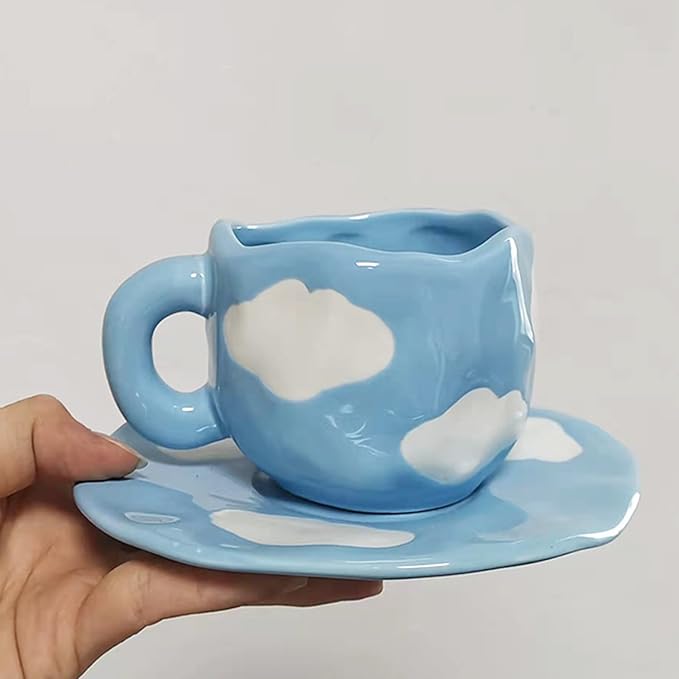 Coffee Mugs Set with Saucer Cute Cloud In The Sky Cup Gifts for Women for Birthday Tea Coffee Mug 250 ML Ceramic Cup Birthday Gift for Women Girls Mom Friend Coffee Mug aucer Set