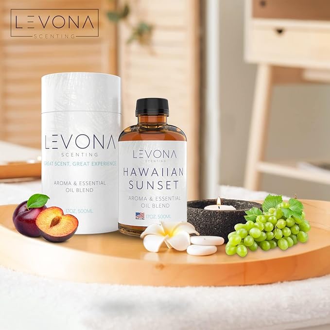 Levona Scent Essential Oil - Fresh Aroma for Home, Office, Hotel & Spa, Perfect in Humidifiers and Diffusers, Luxury Fragrance, with Mandarin Citrus & Grape Notes - 500ml/ 17 fl oz, Hawaiian Sunset