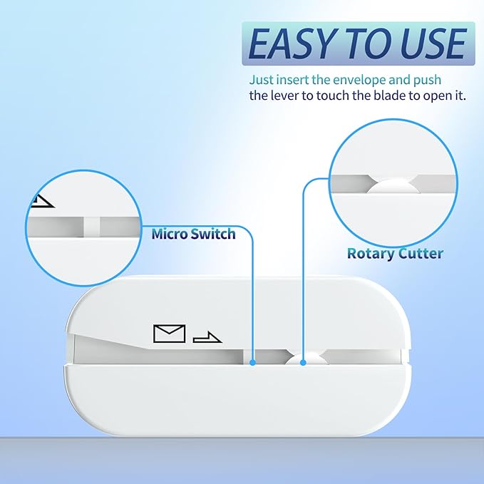 Rechargeable Electric Letter Opener - Automatic Letter Opener Envelope Slitter, Electric Letter Opener Envelope Slitter for Universal Mail and Envelopes(White)
