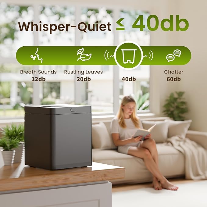 TOPZEE Electric Compost Bin for Kitchen - 3L Countertop Composter with Odorless Auto-Cleaning, Turns Food Waste to Fertilizer in 4 Hours, for Indoor Home Use, Black