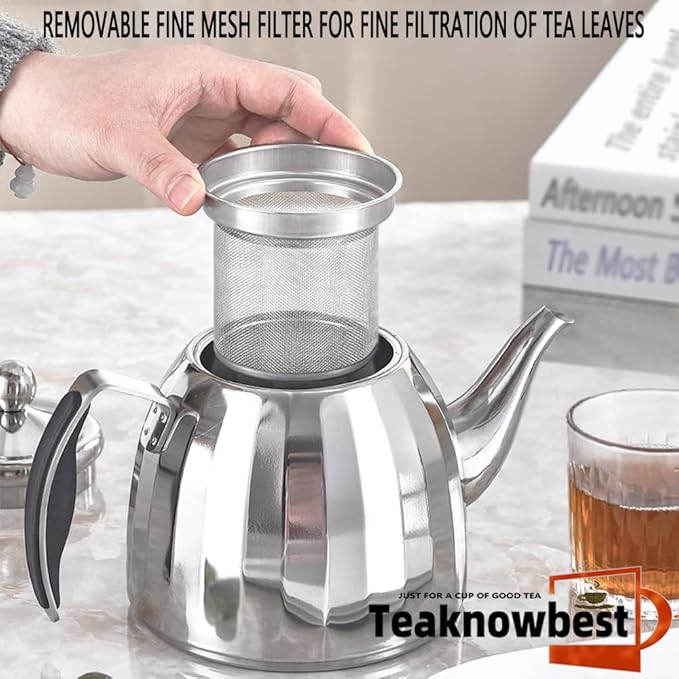 Stainless Steel Tea Pot with Removable Infuser - Loose Leaf Tea Maker, Home & Kitchen Teapot - Medium 50.7oz, Stovetop Safe Teapot for Tea/Coffee, Mirror Finish (1500ml)