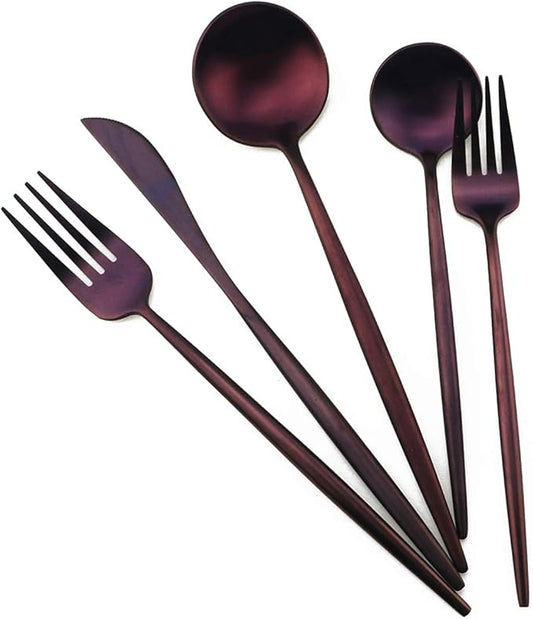 Gugrida 20-Piece 18/10 Stainless Steel Flatware Silverware, Luxury Dinnerware Set Travel Cutlery Tableware Include Knife Fork Spoon Service for 4,Healthy & Eco-Friendly Dishwasher Safe (Purple Matte)