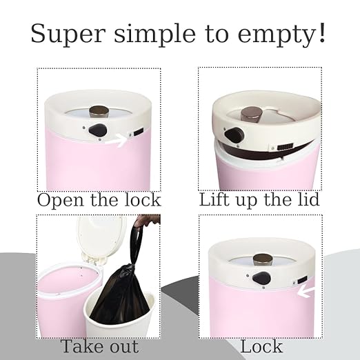 Diaper Pail, Airtight Odor Control Baby Diaper Bin with Childproof Lock, Stainless Steel Garbage Pail with lid, 15 Liter/ 4 Gallon Compact Nursery Trash Can with Removal Inner Liner, Pink