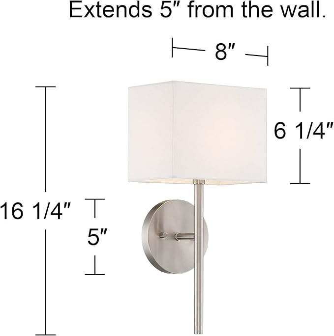Possini Euro Design Favreau Modern Wall Sconce Lighting Brushed Nickel Silver Hardwired 16 1/4" High Fixture Rectangular Linen Shade Bedroom Bedside Living Room Home Hallway Dining Kitchen