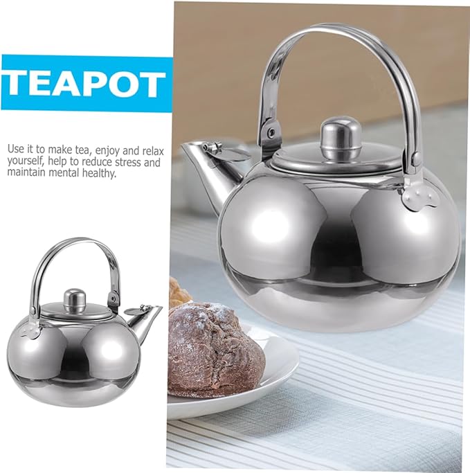 ABOOFAN Stainless Steel Teapot Filter Screen Thicken Tea Kettle for Induction Electric and Gas Stoves for Brewing Tea and Capacity Elegant Silver Design