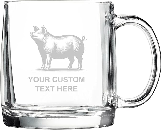 Pig, Personalized 12.5 oz Polar Camel Glass Coffee Desk Mug – Custom Laser Engraved Clear Cup for Tea, Espresso, Latte, Whiskey - Microwave Safe/Made in USA