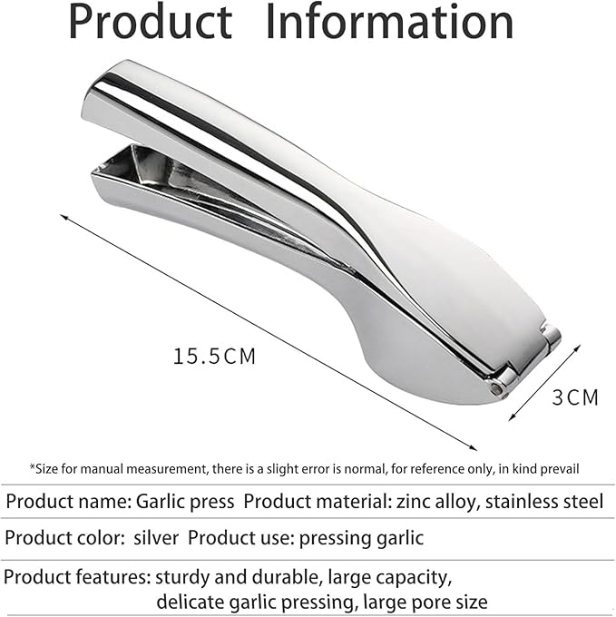 Kitchen Garlic Press - Rust Proof & Dishwasher Safe Garlic Mincer, Durable Garlic Crusher Easy to Clean and Squeeze, Durable Professional Garlic Mincer Garlic Smasher Garlic Crusher
