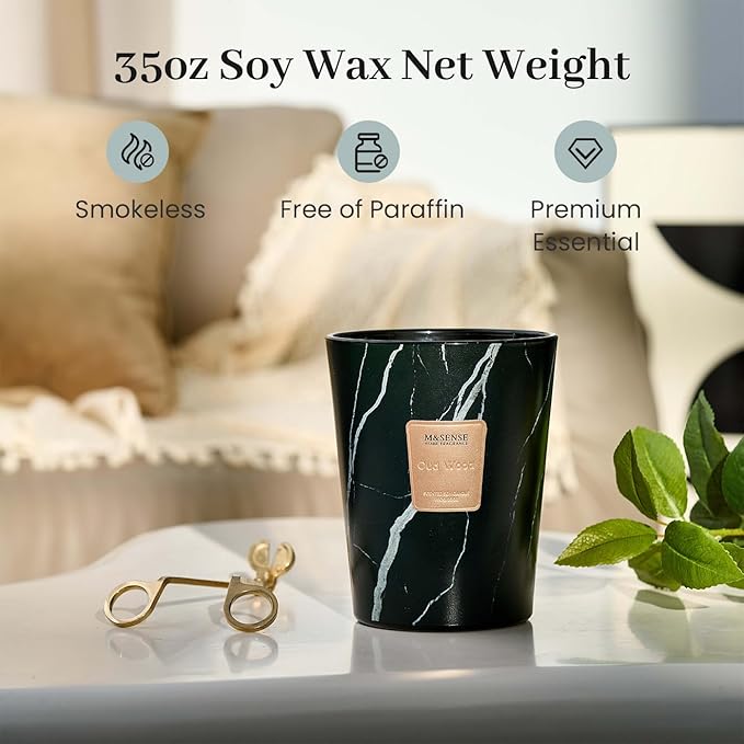 M&SENSE Extra Large Candle 35oz 150H OudWood Scented Candle, 3 Wick Highly Scented Jar Candle, XL Candles Gift for Women and Men
