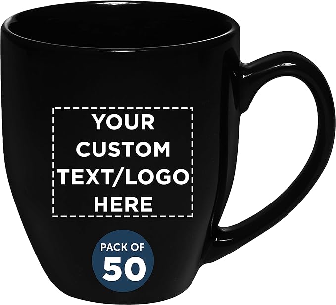 Custom Large Coffee Cups 16 oz. Set of 50, Personalized Bulk Pack - Perfect for Tea, Espresso, Cappuccino, Hot Cocoa - Black