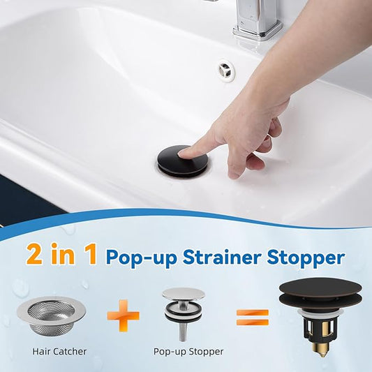 iFealClear Universal Bathroom Sink Stopper, Metal Pop Up Sink Drain Strainer with Hair Catcher, Fit 1.1"-2.36" US Basin, Wash Basin Drain Plug, Big Cover Cap, Brass Bounce Core, Oil Rubbed Bronze
