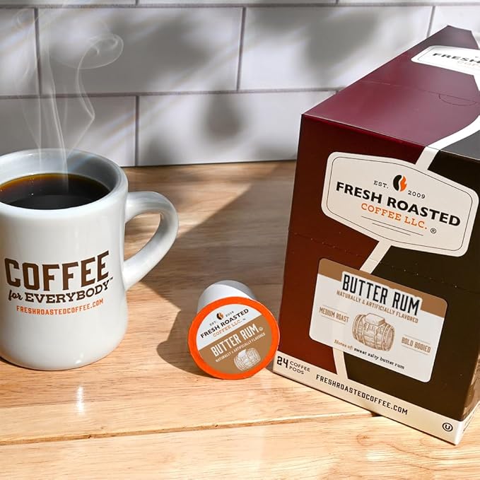 Fresh Roasted Coffee, Butter Rum, Flavored Coffee Pods, 72 Count