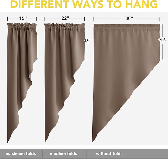 NICETOWN Blackout Pole Pocket Kitchen Tier Curtains - Tailored Scalloped Valances/Swags for Living Room/Thanksgiving (Cappuccino, 2 Panels, 36" W X 63" L Each Panel)