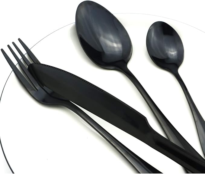 Gugrida Black Reusable Utensils with Case, Healthy & Eco-Friendly 8 Pieces Portable Stainless Steel Flatware Tableware Dinnerware Set, Portable Travel Camping Cutlery Knife Fork Spoon Straws Set