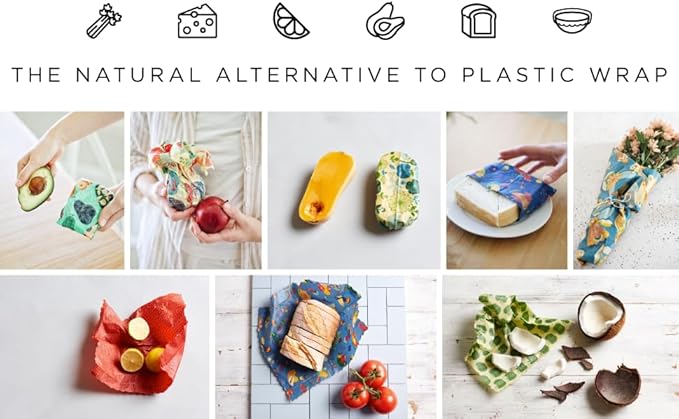 Reusable Beeswax Wraps for Food | 5 Pack | Eco Friendly, Organic, Biodegradable, Plastic Free, Bee's Wrap Bowl Covers and Food Storage | Cling Wrap Alternative