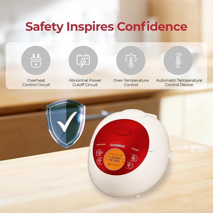 CUCKOO Micom Rice Cooker 6 Cup Uncooked / 12 Cup Cooked, Korean Fuzzy Logic Rice Cooker Small with Delay Timer & Keep Warm Setting, Versatile Food Steamer with Non-Stick Inner Pot, Red (CR-0351F)