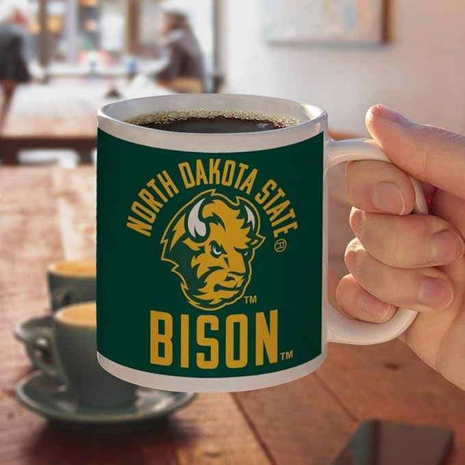 North Dakota State Bison Ceramic Coffee Mug, Novelty Gift Mugs for Coffee, Tea and Hot Drinks, 11oz, White