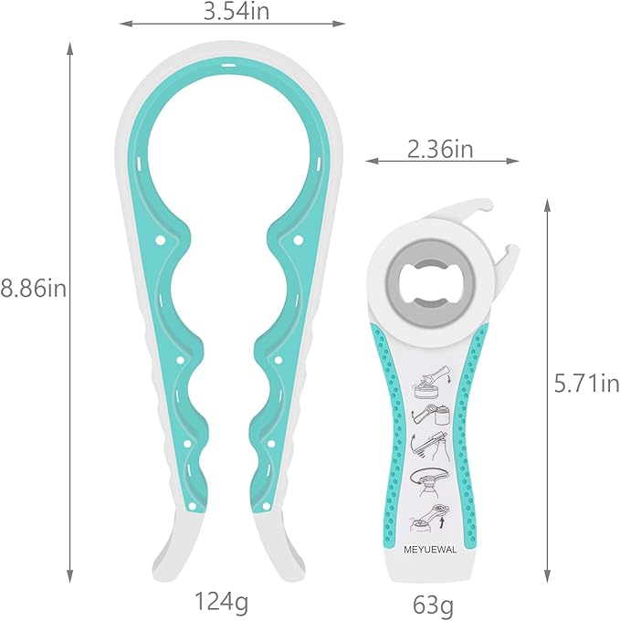 Jar Opener for Weak Hands - 5 in 1 Multi Function Can Opener Bottle Opener Kit with Silicone Handle Easy to Use for Children, Elderly and Arthritis Sufferers (White Green）