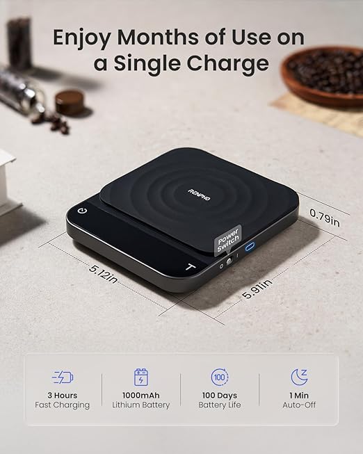 RENPHO Coffee Scale, Espresso Scale with Timer, 0.1g High Precision Rechargeable Pour Over Coffee Scale, 3kg