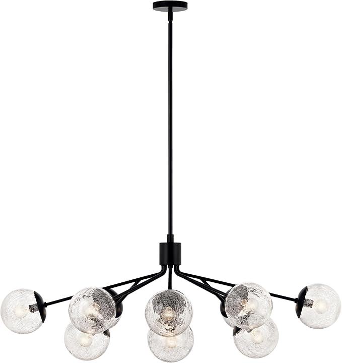 KICHLER Silvarious 12-Light Linear Convertible Chandelier, Soft Modern Light with Clear Crackled Glass in Black, for Dining Room or Living Room (17.75" x 26.75" x 48"), 52703BK