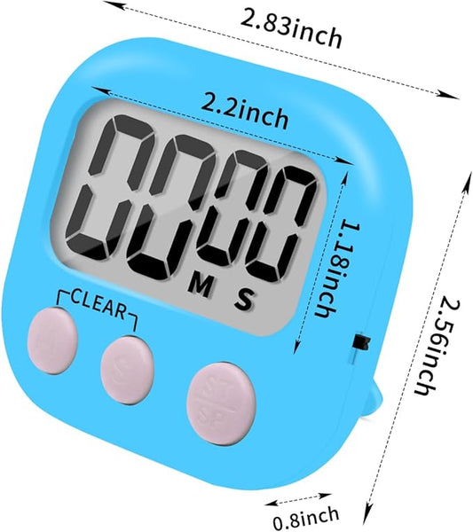 6 Pack Small Digital Kitchen Timer Magnetic Back and ON/Off Switch,Minute Second Count Up Countdown (Blue)
