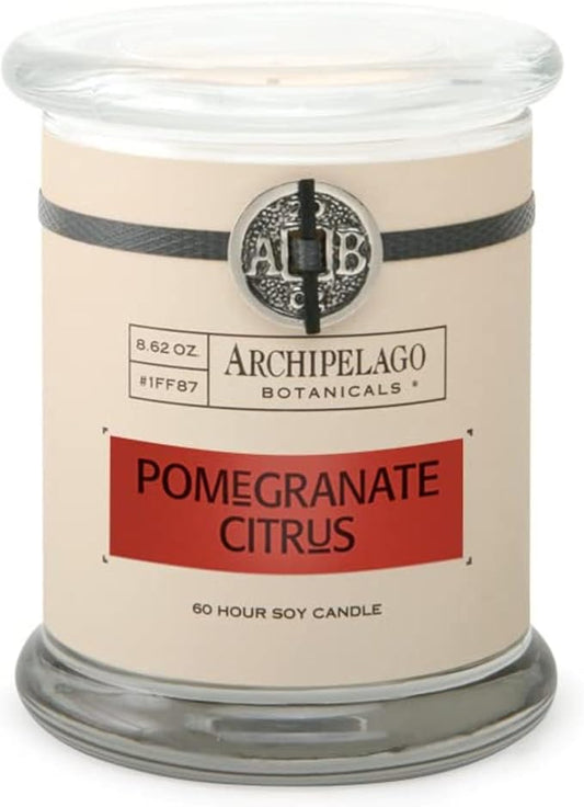 Archipelago Botanicals Pomegranate Citrus Soy Candle – 8.6 oz, Hand-Poured Premium Wax, Glass Jar, Burns Approx. 60 Hours, 4.5-Inch Scented Candle for Home