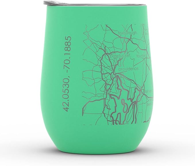 Well Told Engraved Cape Cod Massachusetts Map Insulated Wine Tumbler, Etched Stainless Steel Cup (12 oz, Sunday Green) City Map Insulated Tumbler, Custom Insulated Tumbler, Outdoor Drinkware