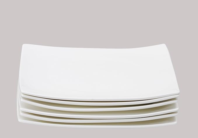 Bone China Elegance White Square Plate 10.5", Set of 6 Pieces