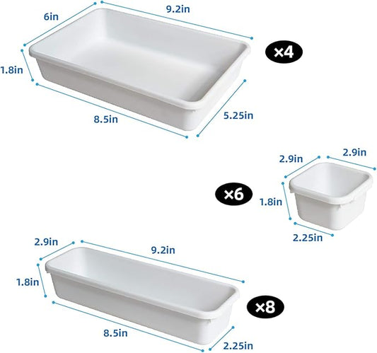 BYCY 18 Pcs White Drawer Organizers Trays Set Drawer Dividers for Kitchen Office Bathroom, Interlocking Bin Pack (18 Pieces)