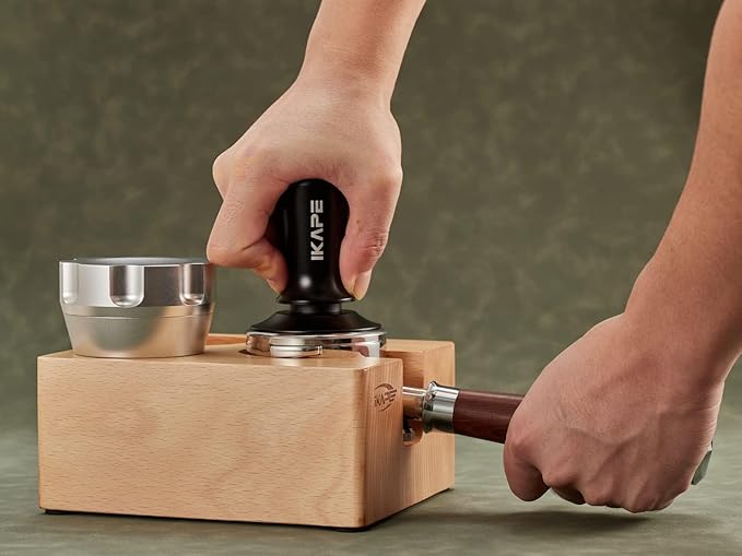 IKAPE 39.25mm Espresso Tamper, Black Premium Barista Coffee Tamper with Calibrated Spring Loaded, 100% Flat Stainless Steel Base Tamper for Espresso Machine