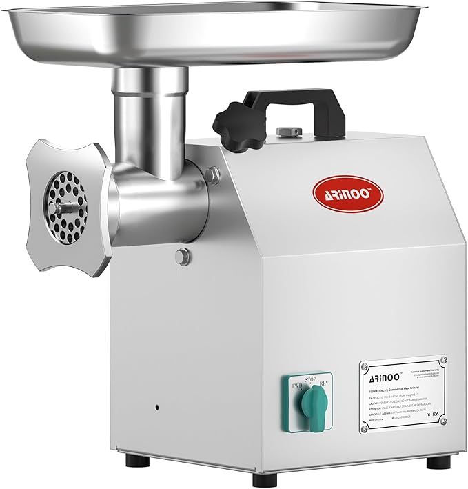 Commercial Meat Grinder #12, 1.0HP Heavy Duty Industrial Stainless Steel Meat Mincer, Sausage Stuffer with 2 Blades, 2 Plates & 3 Sausage Tubes, Meat Grinder Machine for Commercial & Home Kitchen Use