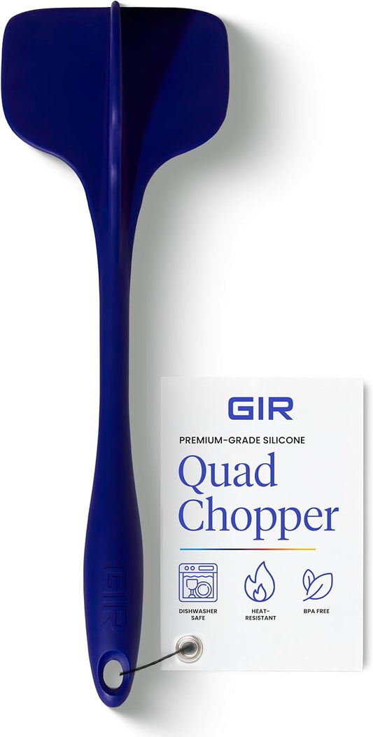 GIR: Get It Right Silicone Potato Masher & Quad Meat Chopper - 12 In Navy - Heat Resistant up to 425°F Fiberglass Core - 7-Blade Ground Meat Chopper & Food Masher - Dishwasher Safe Kitchen Gadget