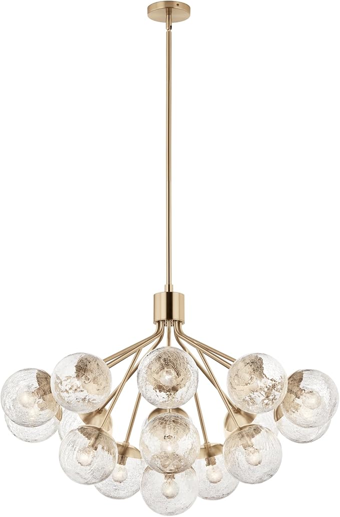 KICHLER Silvarious 16-Light Convertible Chandelier, Soft Modern Light with Clear Crackled Glass in Champagne Bronze, for Dining Room, Living Room or Foyer (26" x 38"), 52702CPZ