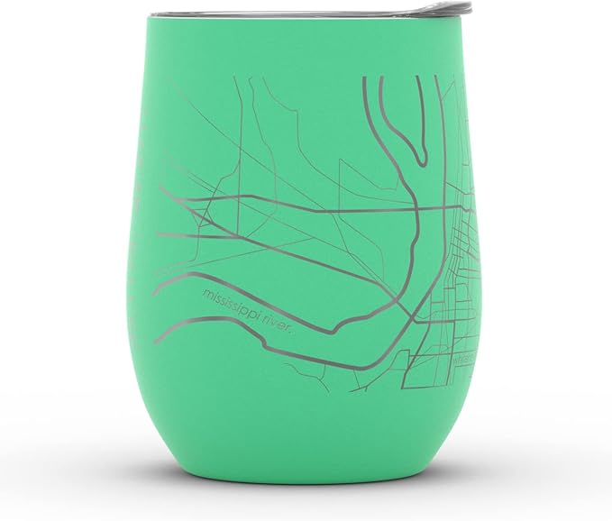Well Told Engraved Memphis Tennessee Map Insulated Wine Tumbler, Etched Stainless Steel Cup (12 oz, Sunday Green) City Map Insulated Tumbler, Custom Insulated Tumbler, Outdoor Drinkware
