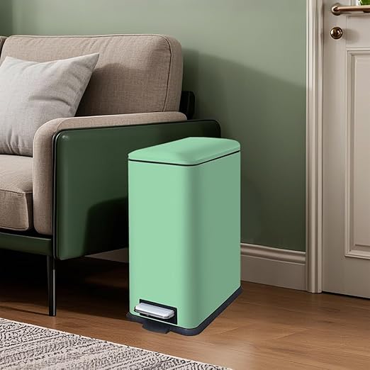 8 Gallon Slim Stainless Steel Trash Can with Step-on Lid, Narrow Kitchen Trash Can with Removal Inner Bucket, Metal Garbage Can for Bathroom, Kitchen, Office, Dorm, Green