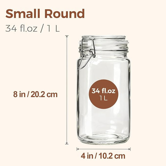 ComSaf Glass Jars with Airtight Lid Set of 3, Mason Jars 34 oz, Pickling Jar, Canning Jar 34oz, 34 oz Glass Containers with Lids for Kitchen, Pickle, Flour, Cereal, Pasta, Sugar, Herb
