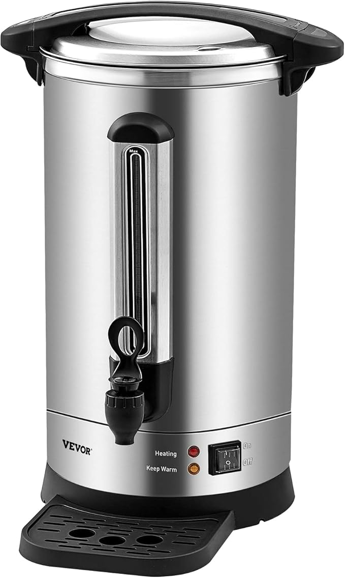 VEVOR Commercial Coffee Urn, 65Cups/9.75L Stainless Steel Large Coffee Dispenser, 1500W 110V Electric Coffee Maker Urn For Quick Brewing, Hot Water Urn with Water Gauge for Easy Viewing