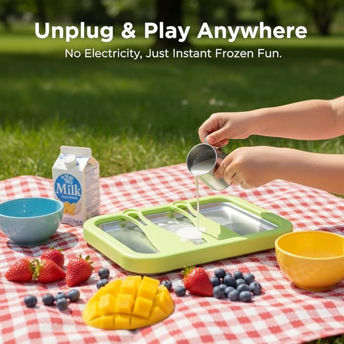 At-Home Rolled Ice Cream Maker Kit, Ice Cream Roller Maker with 2 Scrapers, DIY Fun Family Activity Instant Ice Cream Maker for Yogurt, Sorbet (Pink)