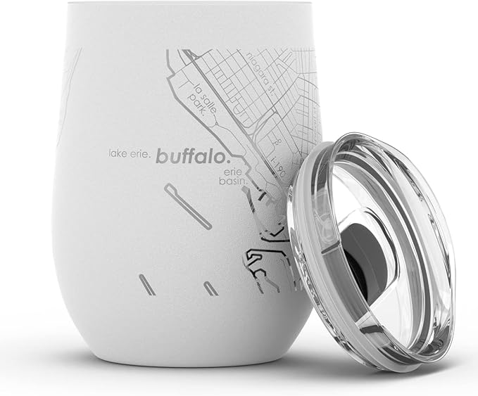 Well Told Engraved Buffalo New York Map Insulated Wine Tumbler, Etched Stainless Steel Wine Tumbler (12 oz, White) City Map Insulated Tumbler, Custom Insulated Tumbler, Outdoor Drinkware