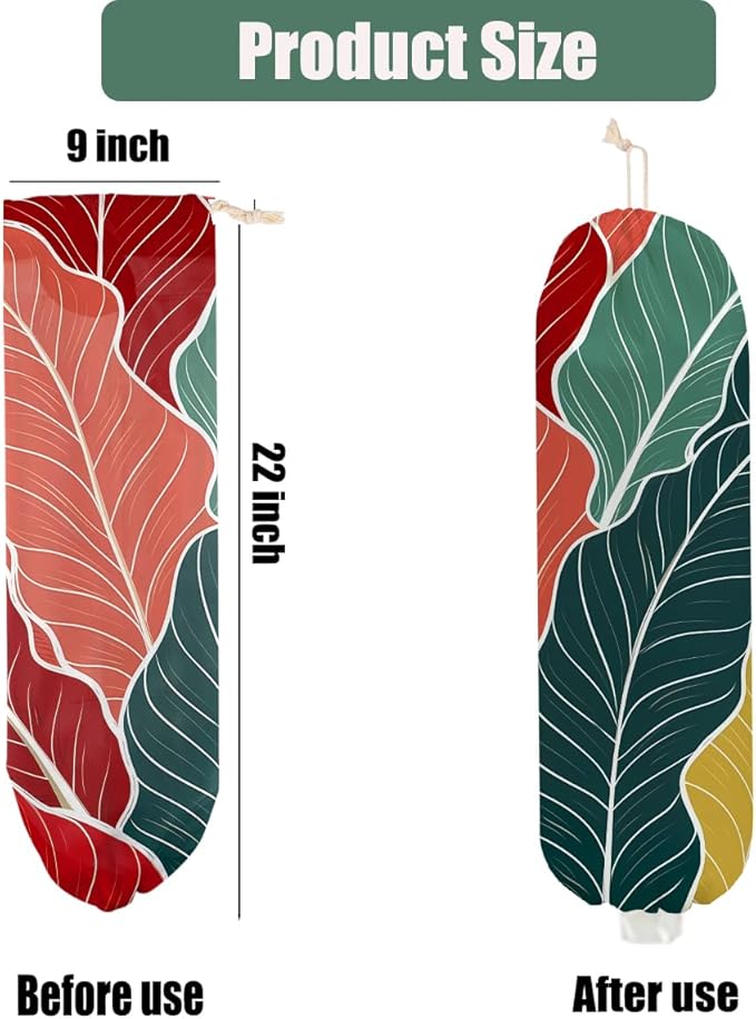 Palm Leaves Plastic Bag Holder, Wall Mount Plastic Bag Holders for Grocery Bags, Large Reusable Plastic Shopping Bags for Home Kitchen Pantry Decor, Colorful Palm Leaves Gifts for Women Mom Wife
