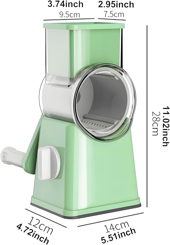 Rotary Cheese Grater, 6-in-1 with 6 Shredder Mandoline Food Chopper with Dicing Blade with Stainless Steel Slicer Blades,Easy to Use & Clean Green